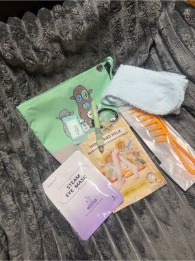 Mint Green Cosmetic Pouch with Skincare Accessories